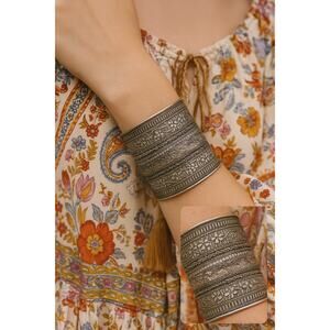 Chunky Tribal Silver Cuff Bracelet Boho Art Indie Cottage Western Rustic Rodeo